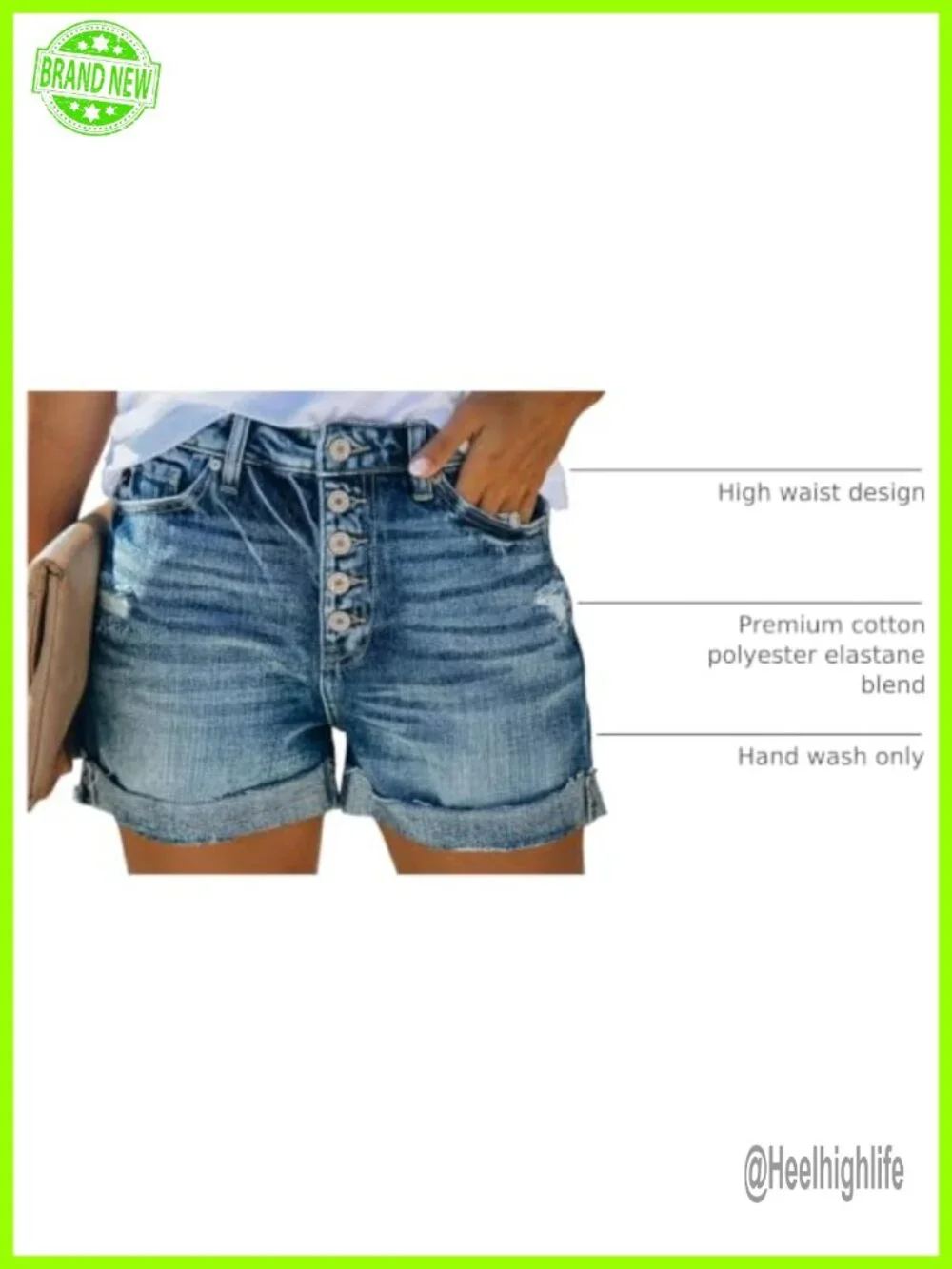 Women's Stretchy Folded Hem Ripped Denim Shorts Mid Rise Jean Shorts